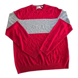 Calvin Klein Sweater Red Scarlet Gray Wool Blend Size XL Striped Long Sleeves